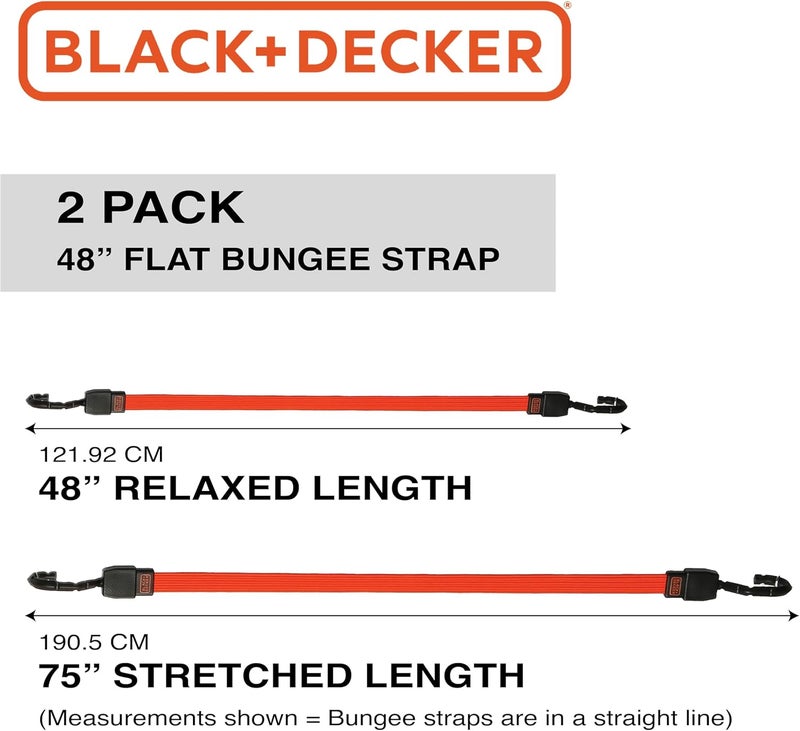 BLACK+DECKER BDX1012 Black/Orange 48" Flat Bungee Cord Straps, 2 Pack - Image 5